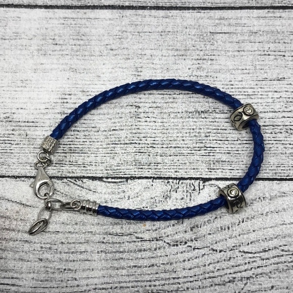 CHAM Chamilia Sterling Silver Blue Leather Charm Bracelet - Picture 1 of 4